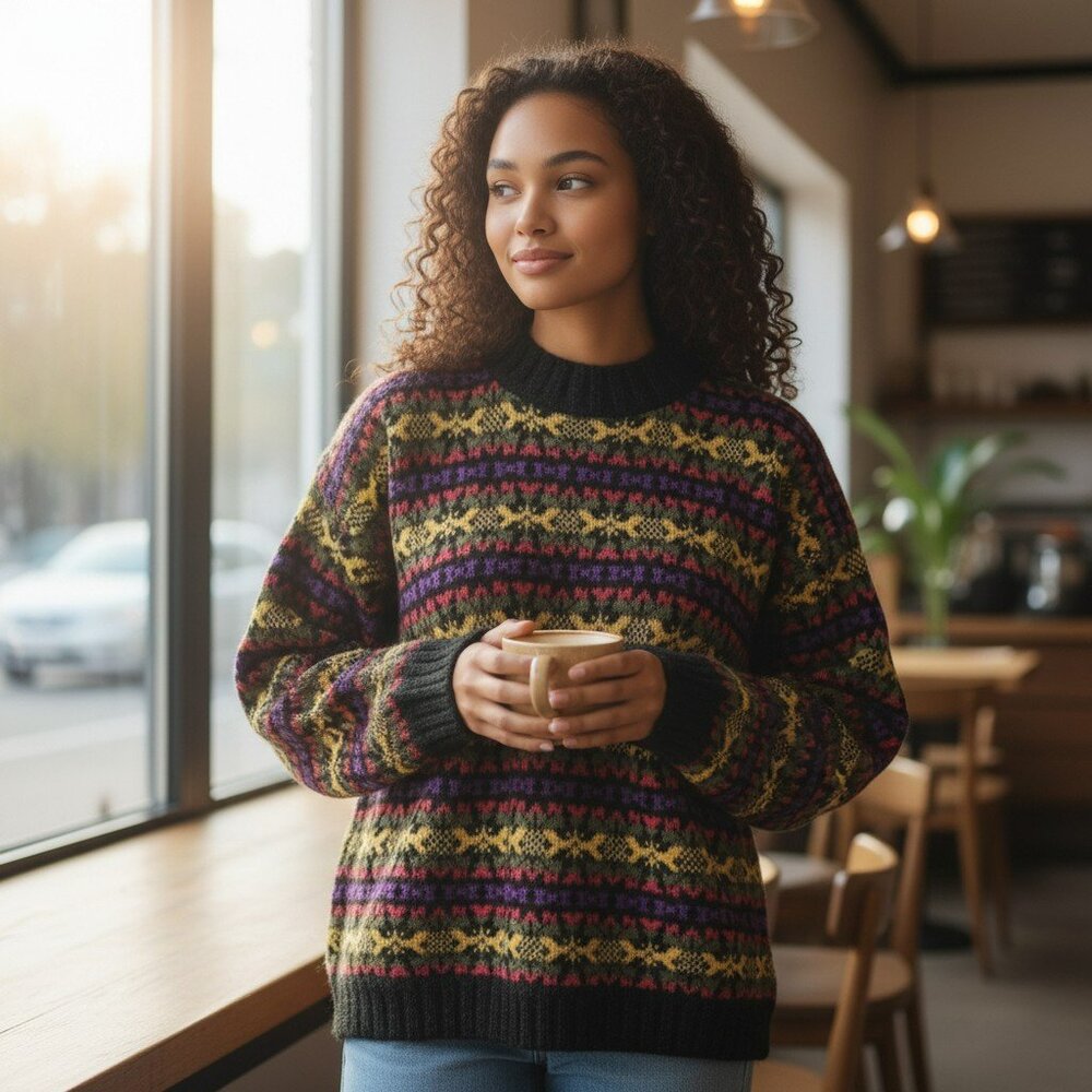 Vintage Rose Women's Colorful Knitted Sweater Long Sleeve Knit Pullover USA L ?